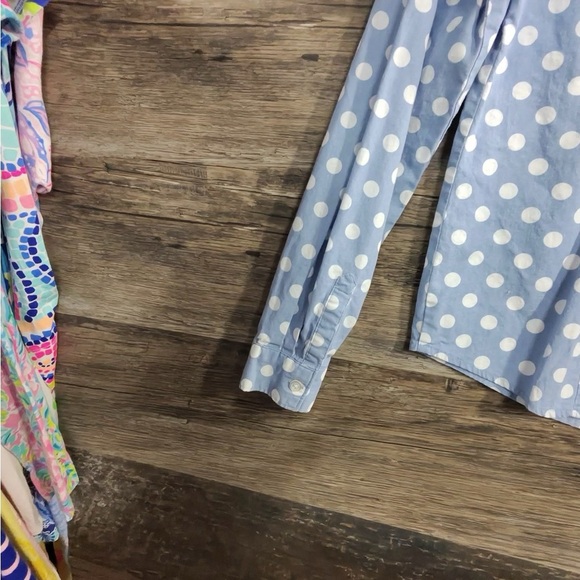 LOFT Light Blue Polka Dot Button Down Shirt - Picture 6 of 8